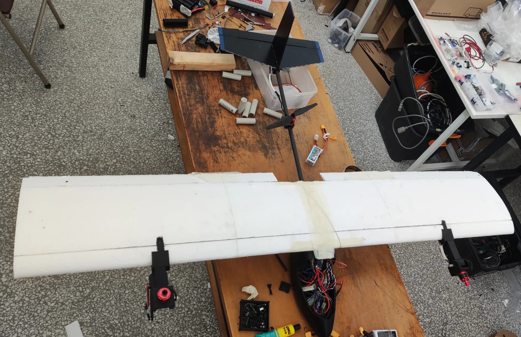Top view of the Tilt-Rotor VTOL during wing assembly